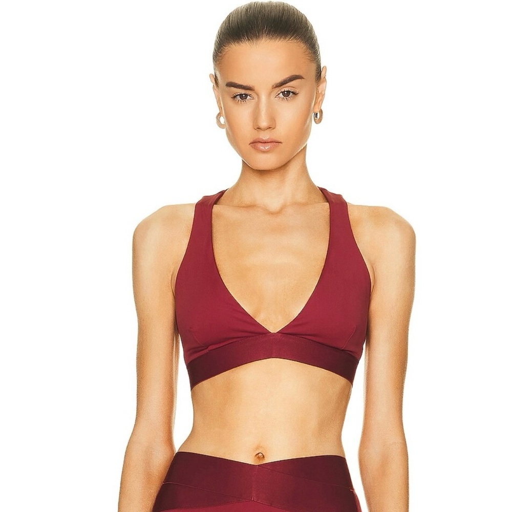 Le Ore Ancona Sports Bra Burgundy Cutout Open Back Racerback Size L NWT - Picture 10 of 12